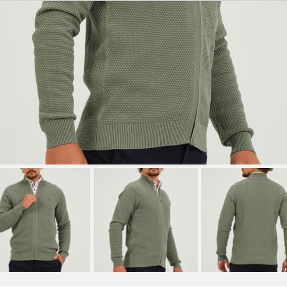 GIORGIO DI MARE BIRDSEYE KNIT FULL ZIP SWEATER // SAGE GREEN. Size S - Picture 10 of 10